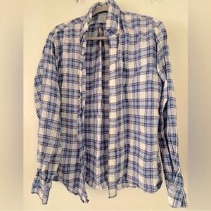 Brooks Brothers 100% linen Blue Plaid Shirt
